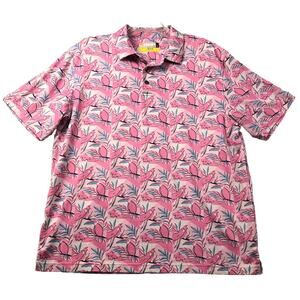 Jack Nicklaus Polo Shirt Men's L Pink Tropical Birds Print Eco Choice Golf